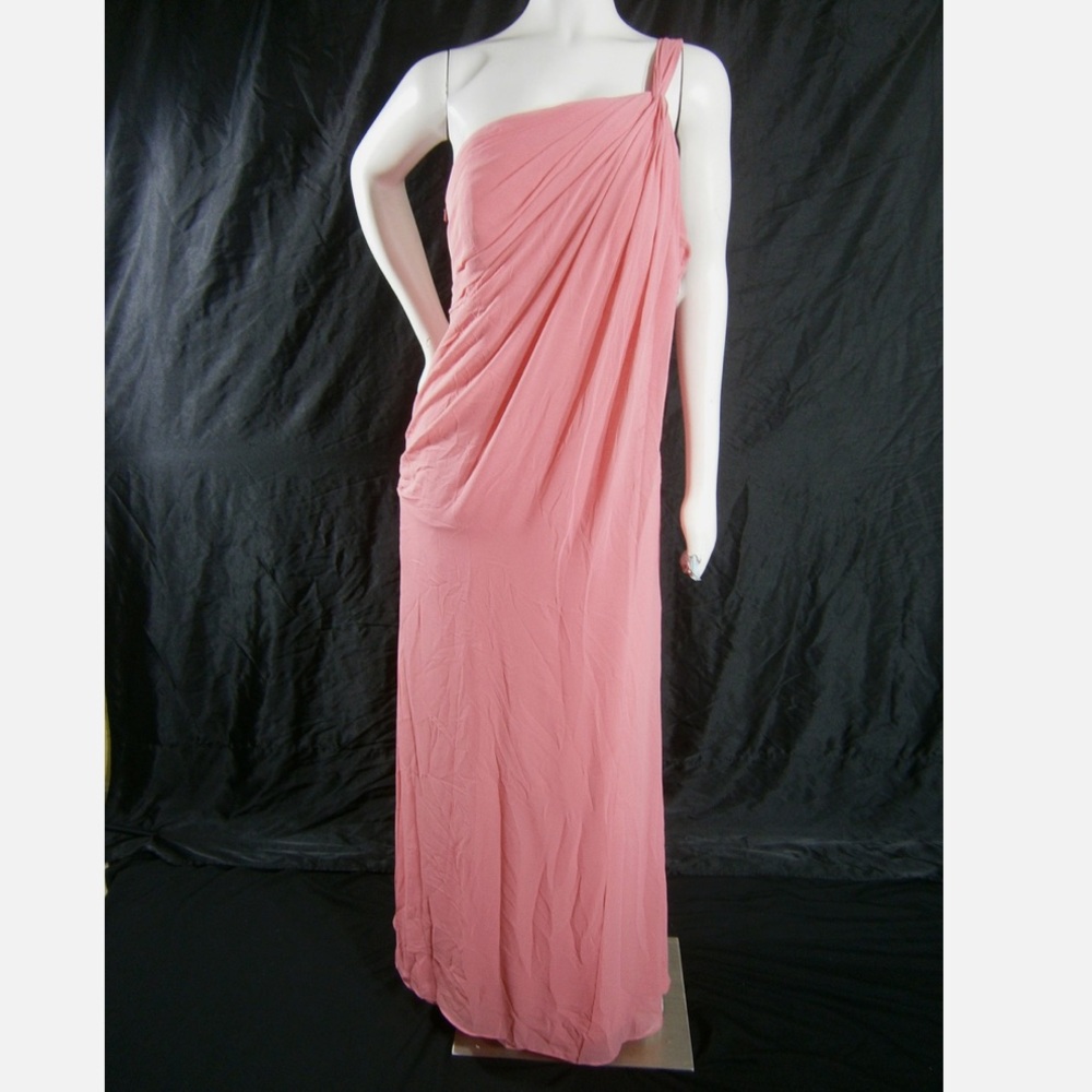 Bill Levkoff Coral One-Shoulder Chiffon Gown